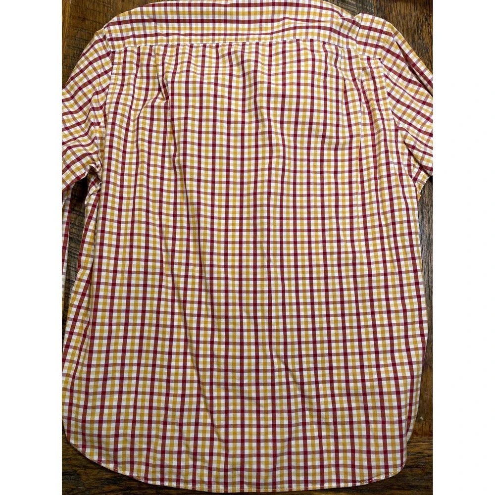 J Crew Mens Button Down Shirt Red Gold‎ Plaid Long Sleeve Casual Size Medium